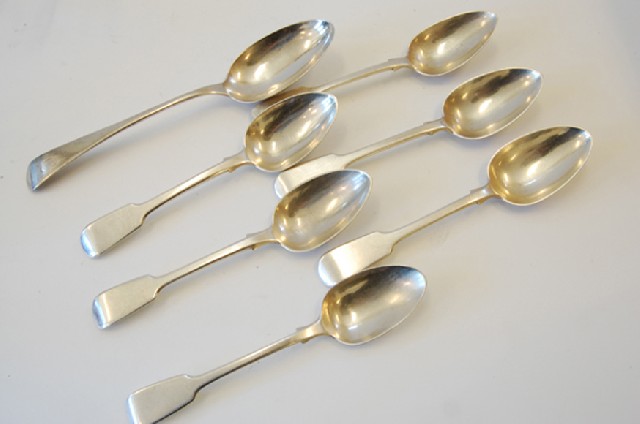 Appraisal: SIX ANTIQUE STERLING SILVER DESERT SPOONS AND ONE OTHER