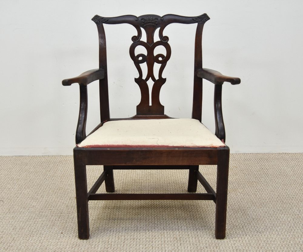 Appraisal: Chippendale Open Armchair Chippendale mahogany open armchair circa with slip