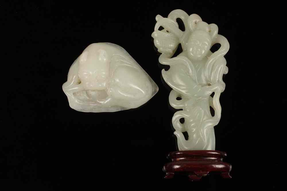 Appraisal: CHINESE JADE PCS - Including White Jade Dragon on Leaf