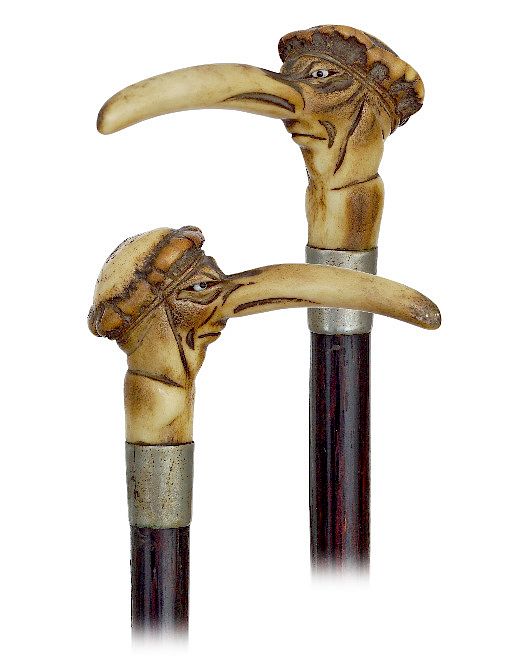 Appraisal: Stag horn Satirical Cane -Ca -A carved portrait stag horn