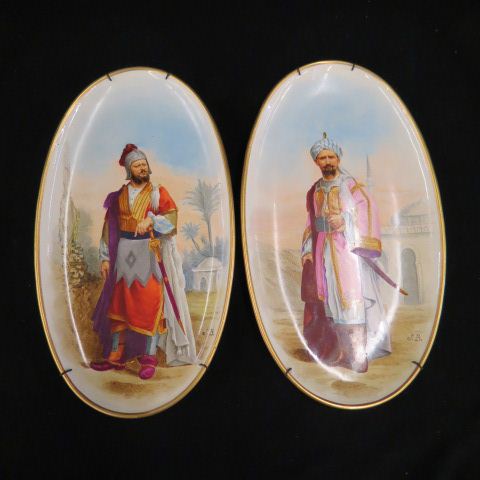 Appraisal: Pair of Painting on Porcelain Plaques Orientalist style warriors late