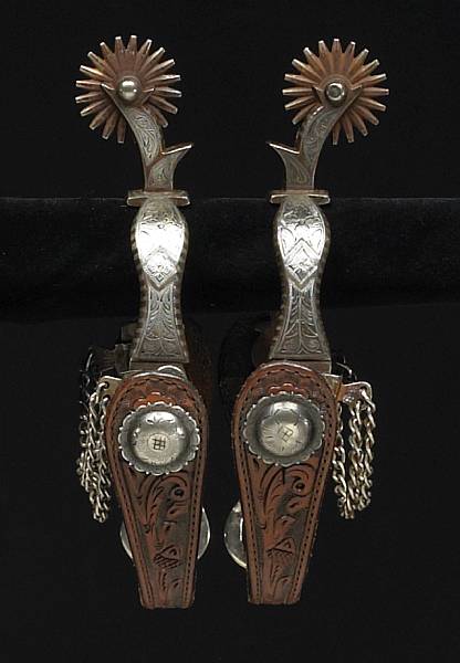 Appraisal: A pair of silver-mounted California spurs signed Garcia Saddlery Co