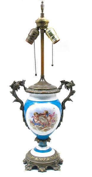 Appraisal: A Sevres style porcelain urn now mounted as a lamp