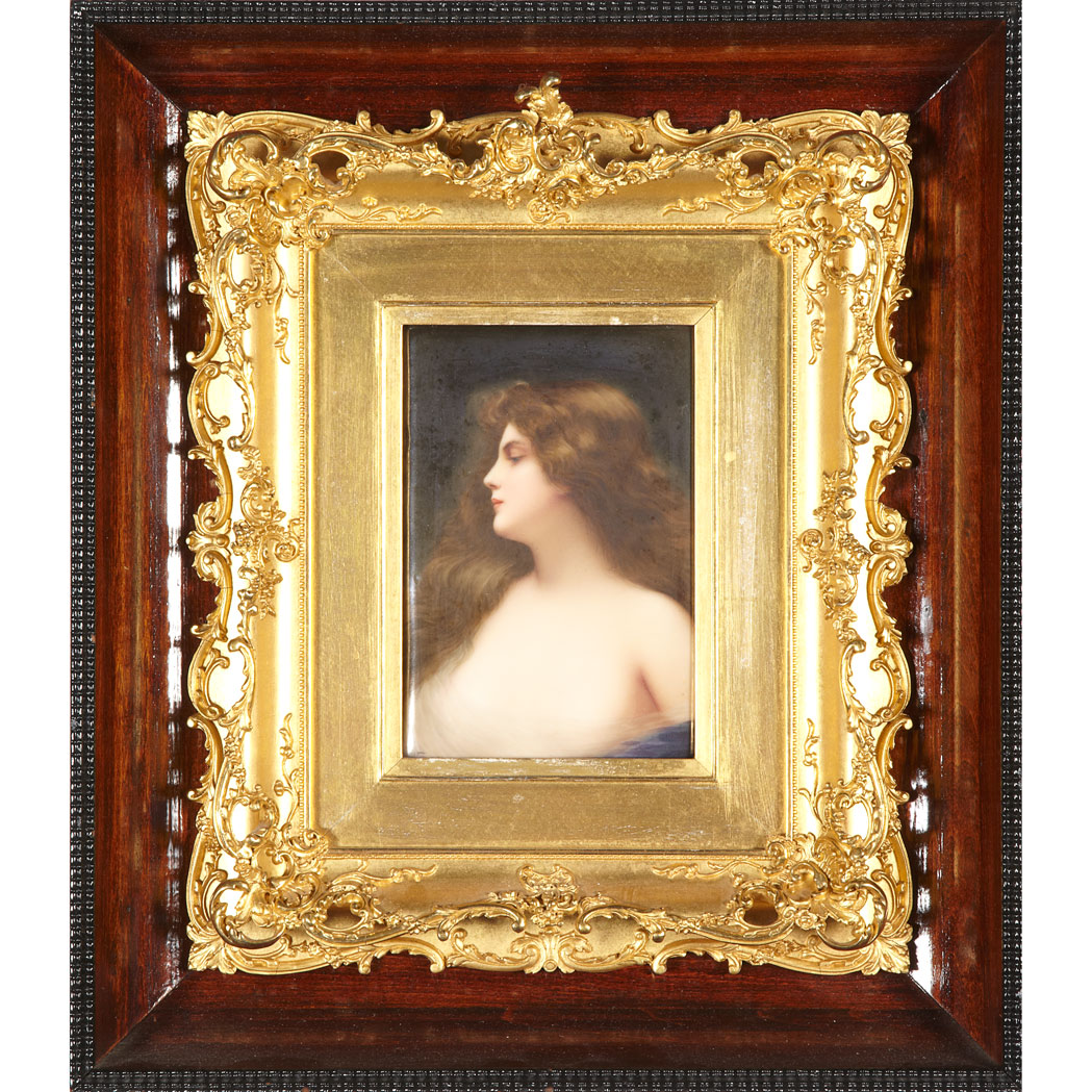 Appraisal: Framed KPM Painted Porcelain Plaque of a Maiden Wagner late