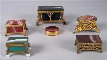 Appraisal: Group of six small agate and gilt metal pill boxes