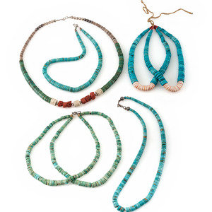 Appraisal: A Group of Pueblo Rolled Turquosie Necklaces and Joclas third