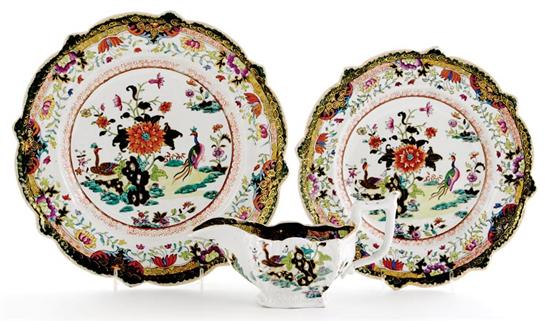 Appraisal: Mason's ironstone plates and gravy boat circa - peacock pattern