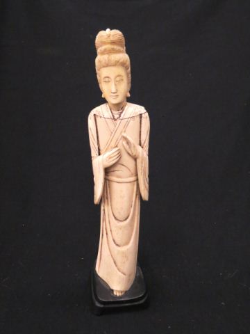 Appraisal: Chinese Carved Ivory Figurine of a Woman conjoined plus wooden