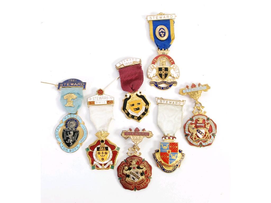 Appraisal: SEVEN ELABORATE GILT METAL AND ENAMELLED MEDALS 'Royal Masonic Institution