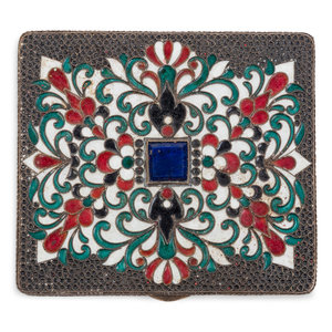 Appraisal: A Russian Enameled Silver and Lapis Lazuli Inset Cigarette Case