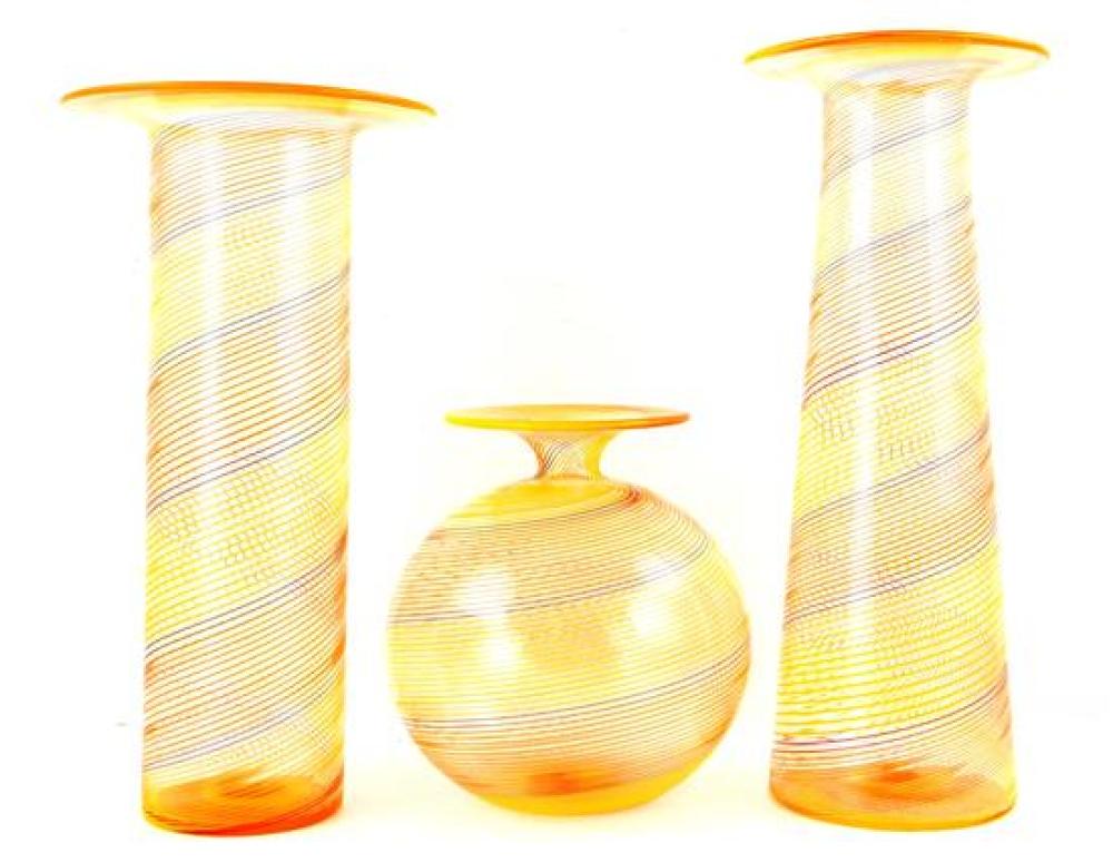 Appraisal: ART GLASS Three th C pieces including two cylindrical and