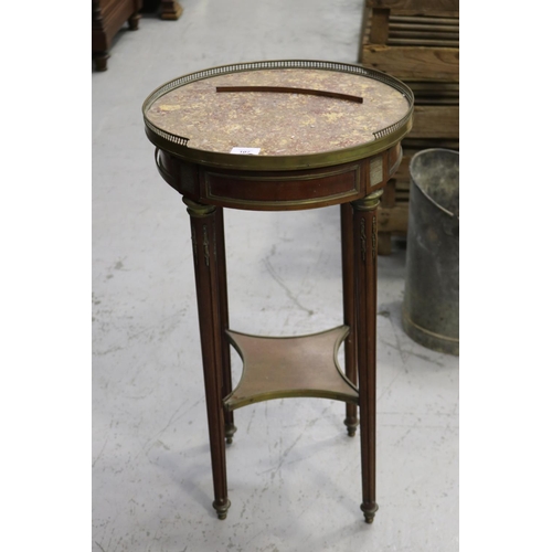 Appraisal: Small French Louis XVI style pedestal marble top table approx