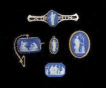 Appraisal: Lot of Five Wedgwood Cobalt Blue Jasper Plaque-Pendant- Brooches ca