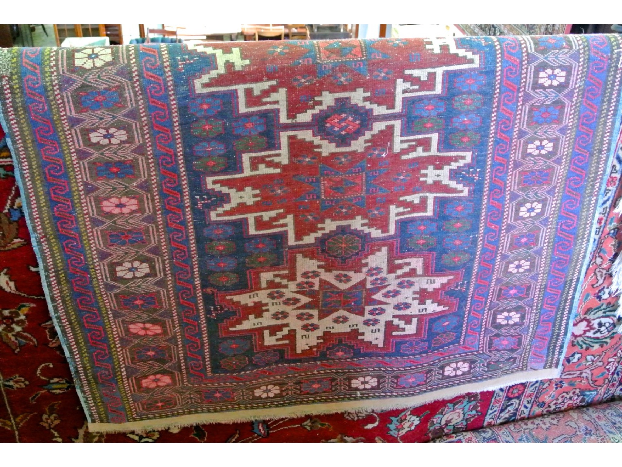 Appraisal: An Eastern flat-weave rug Kelim with abstract and geometric decoration