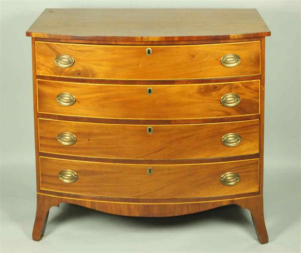 Appraisal: FEDERAL MAHOGANY AND BIRCH INLAID BOW FRONT CHEST OF DRAWERS