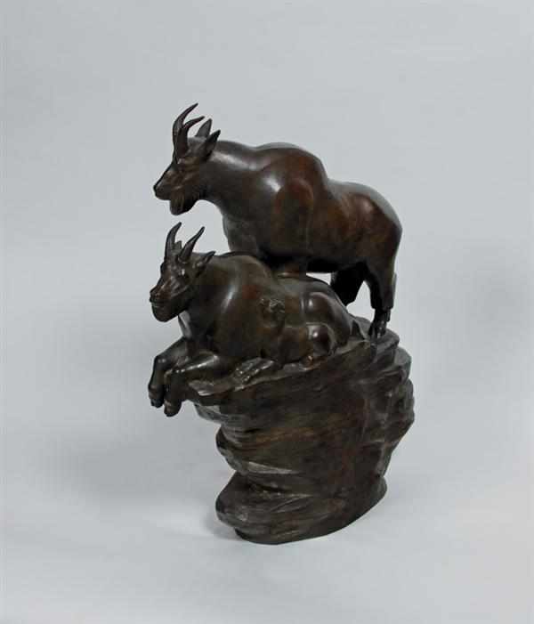 Appraisal: LACI DE GERENDAY American - ''Rocky Mountain Goats'' bronze signed