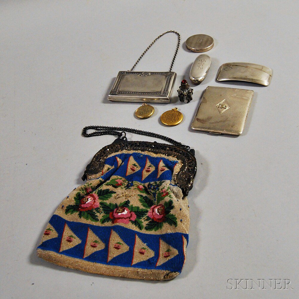 Appraisal: Group of Sterling Silver Accessories including a beaded bag with