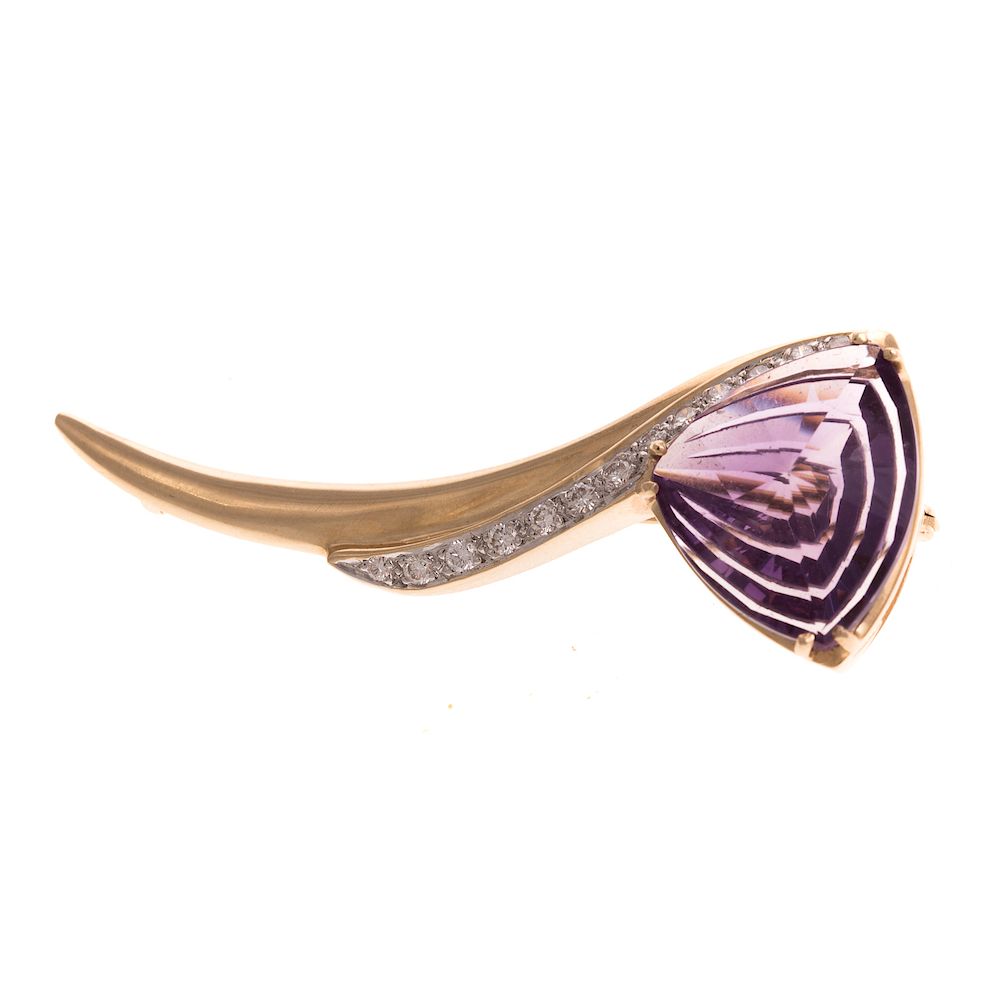 Appraisal: A Ladies Amethyst Diamond Ribbon Brooch in K K yellow