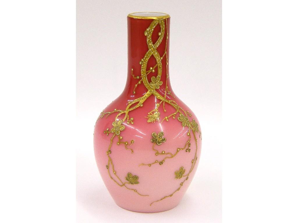 Appraisal: Late th century Stourbridge bottle vase with a cranberry over