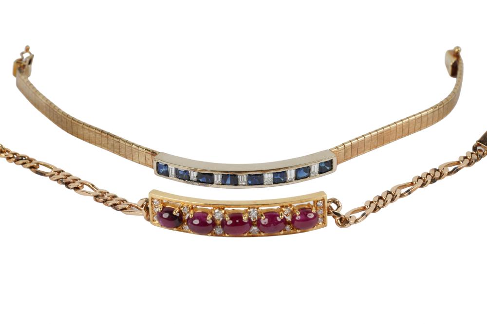 Appraisal: TWO KARAT YELLOW GOLD DIAMOND GEM-SET BRACELETSone bracelet containing five