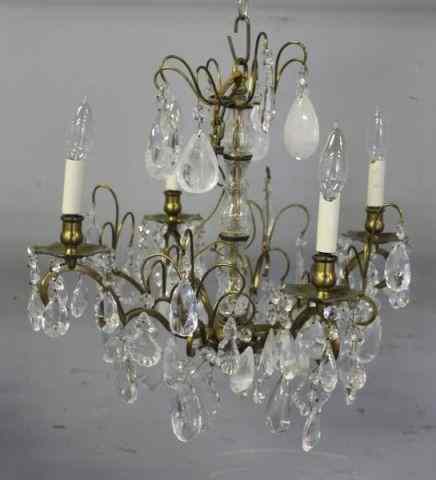 Appraisal: Small Vintage Brass Chandelier with Some RockCrystal Drops From an