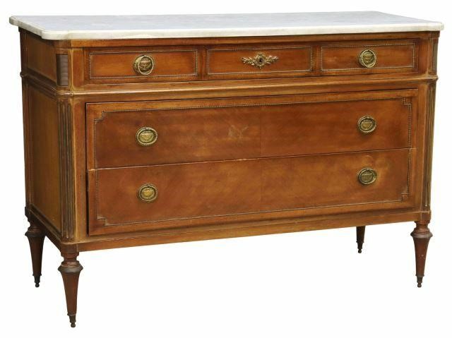 Appraisal: French Louis XVI style marble-top mahogany commode th c case