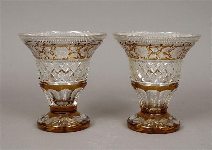 Appraisal: Pair of Bohemian Amber-Flashed Cut Glass Vases in in diam