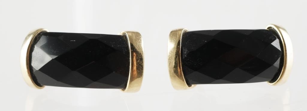 Appraisal: Contemporary Onyx and K yellow gold earrings by Michael Valitutti