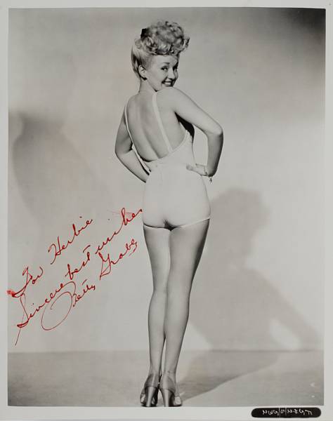 Appraisal: A Betty Grable signed black and white photograph s A