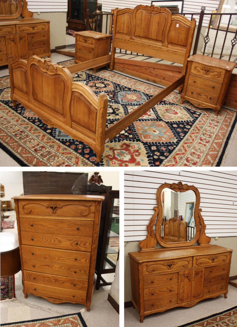 Appraisal: FIVE PIECE OAK BEDROOM FURNITURE SET Versailles Collection by Oakwood