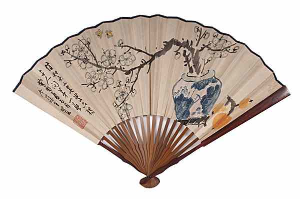 Appraisal: Chinese Painted Fans Chinese two painted fans including one with