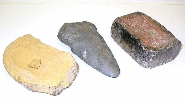 Appraisal: Three Native American stone items including two Hopi paint stones