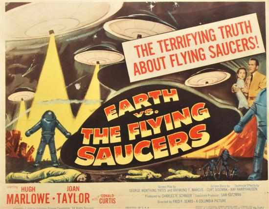 Appraisal: EARTH VS FLYING SAUCERS Columbia title lobby card framed Condition