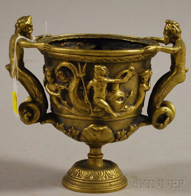 Appraisal: European Grand Tour Etruscan-style Cast Brass Urn lacking cover ht