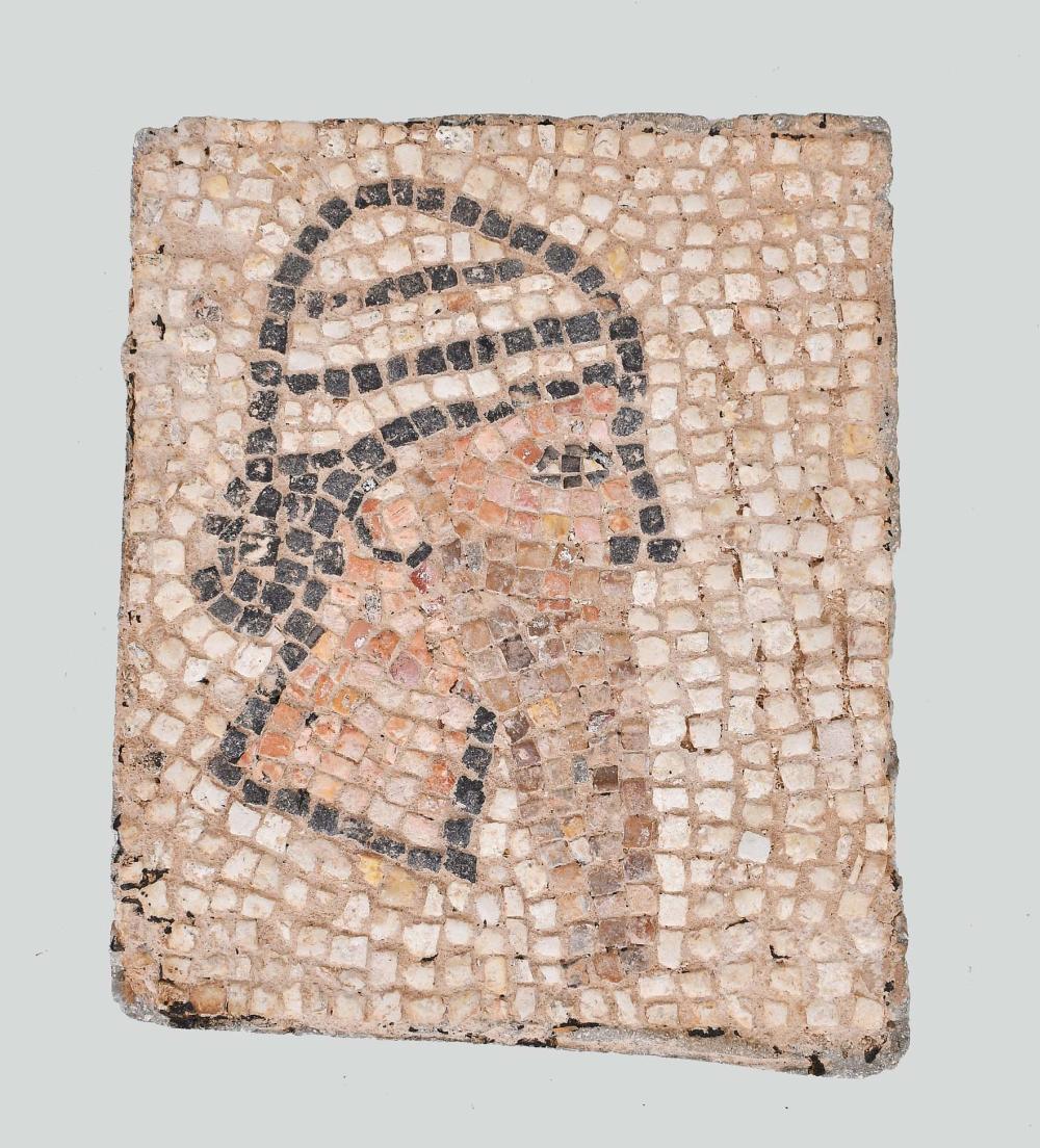 Appraisal: LATE BRONZE AGE STONE MOSAIC OF A BEARDED MANThe square