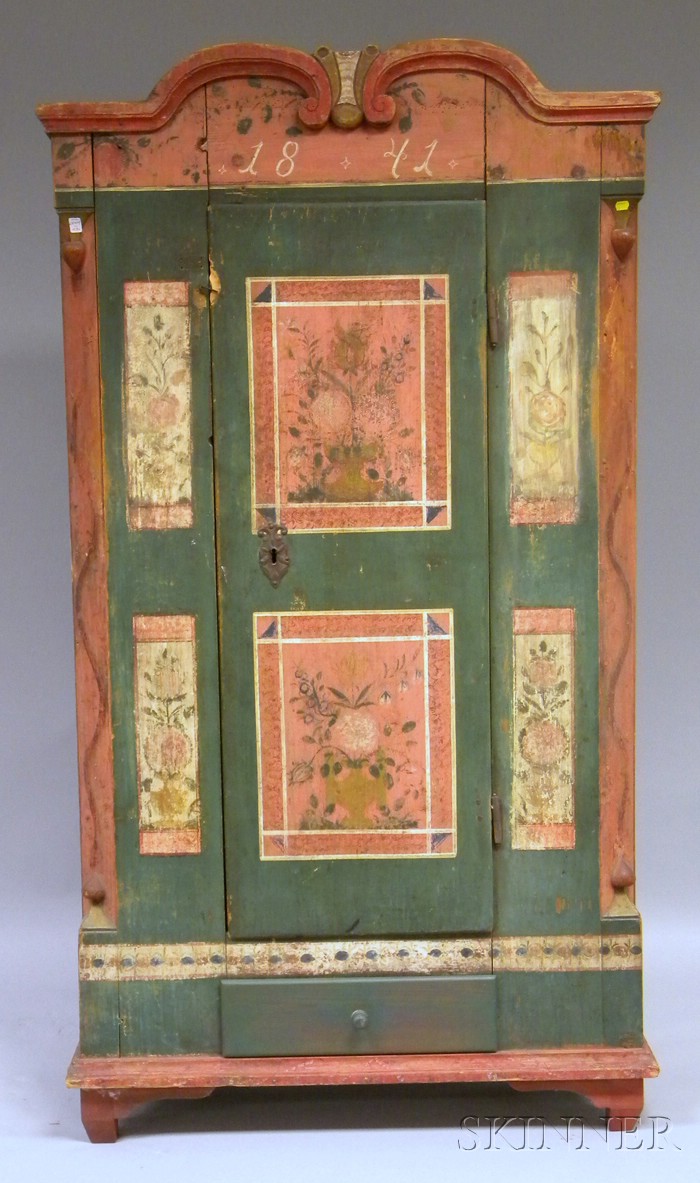 Appraisal: Northern European Polychrome Paint-decorated Pine Armoire with cabinet door over