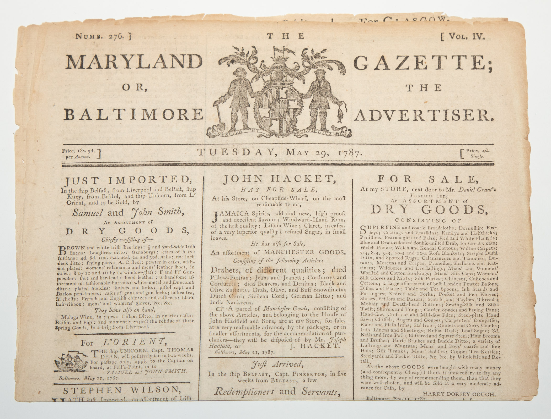 Appraisal: THE MARYLAND GAZETTE MAY Original issue of THE MARYLAND GAZETTE