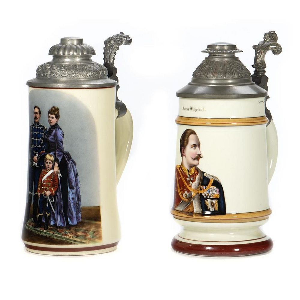 Appraisal: German Ceramic Steins Two honoring Wilhelm II and Augusta Victoria