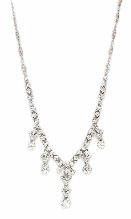 Appraisal: A White Gold and Diamond Necklace containing numerous round brilliant