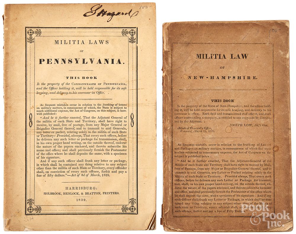 Appraisal: Two printed militia booklets Pennsylvania Two printed militia booklets to