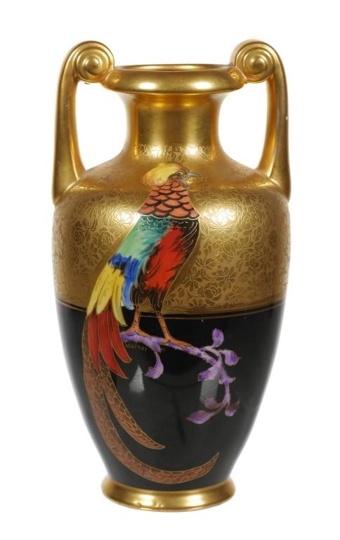 Appraisal: Pickard gold enamel grecian-style vase hand painted with a polychrome