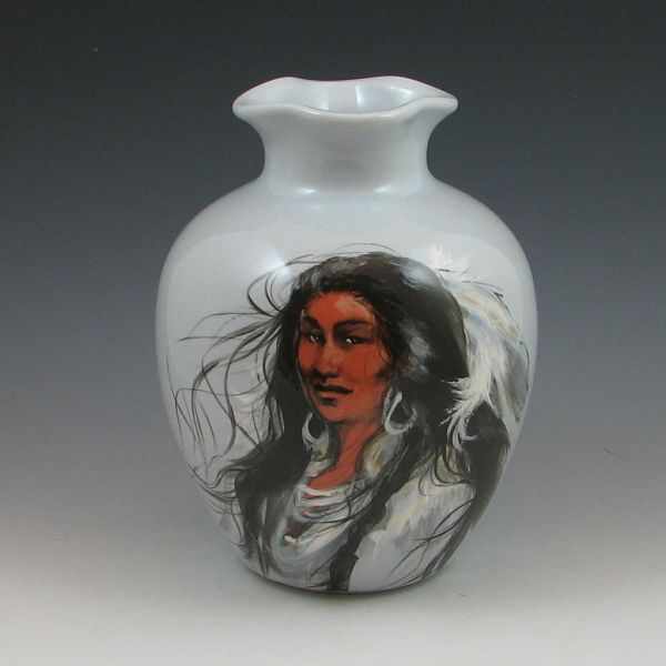 Appraisal: Rick Wisecarver vase with Native American Indian maiden portrait Signed