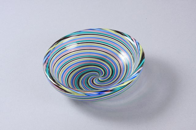 Appraisal: Small bowl with spiraled filigrana Acid etched signature Venini Murano