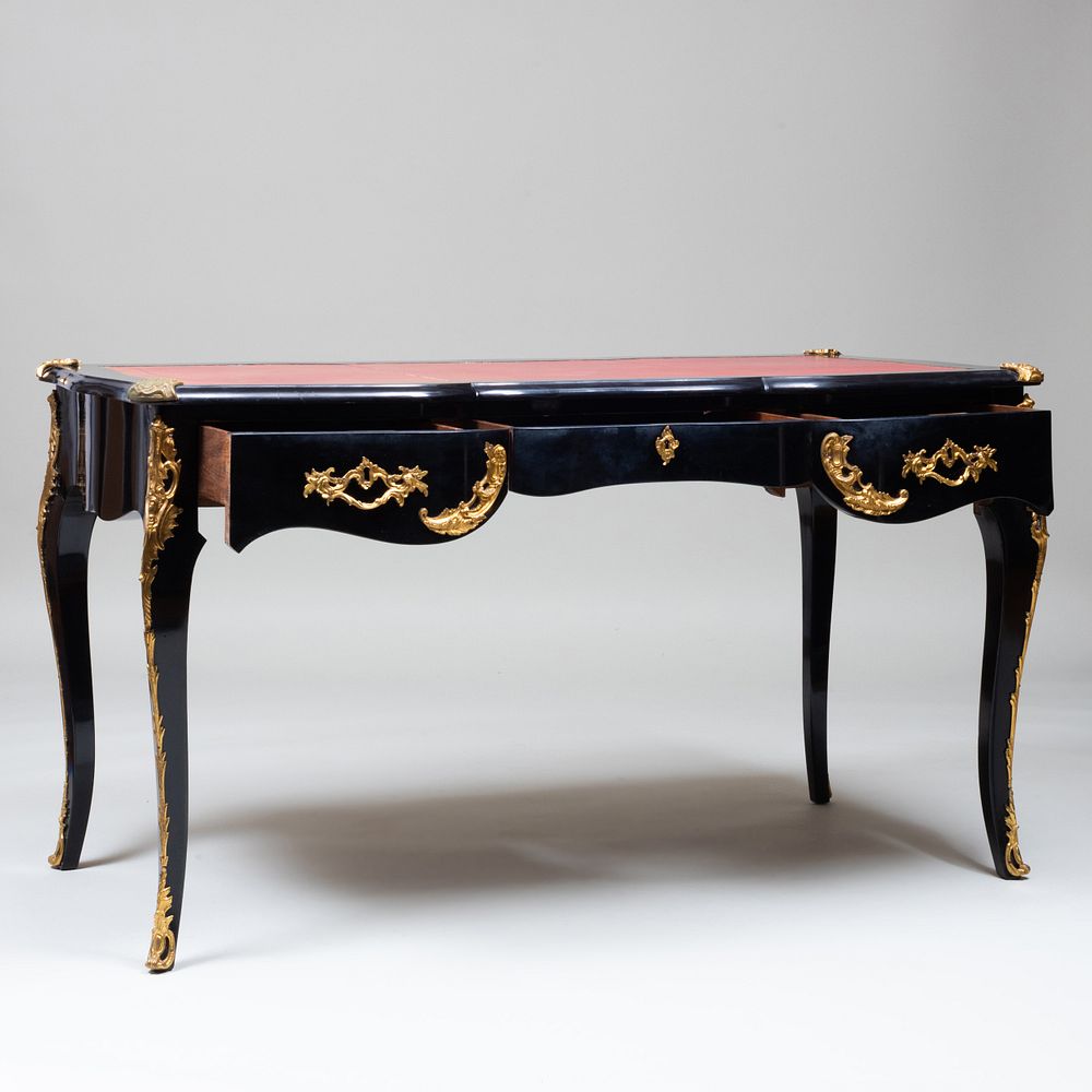 Appraisal: Louis XV Style Ormolu-Mounted Black Lacquer and Red Leather Bureau