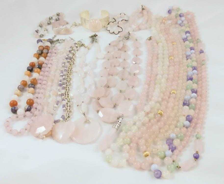 Appraisal: TWENTY-THREE ARTICLES OF ROSE QUARTZ JEWELRY including necklaces three bracelets