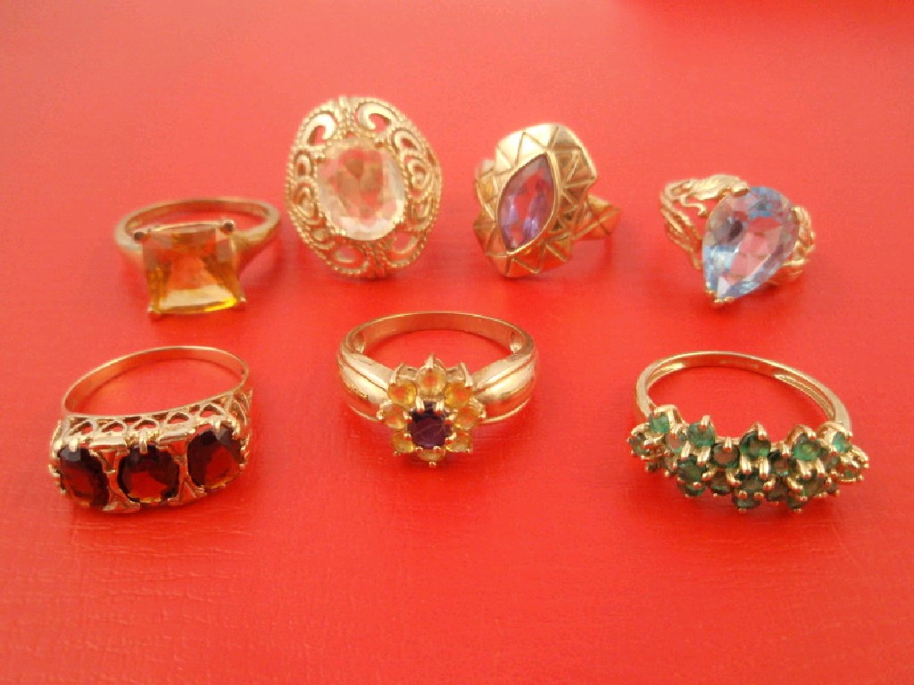 Appraisal: Seven ct gold stone set rings