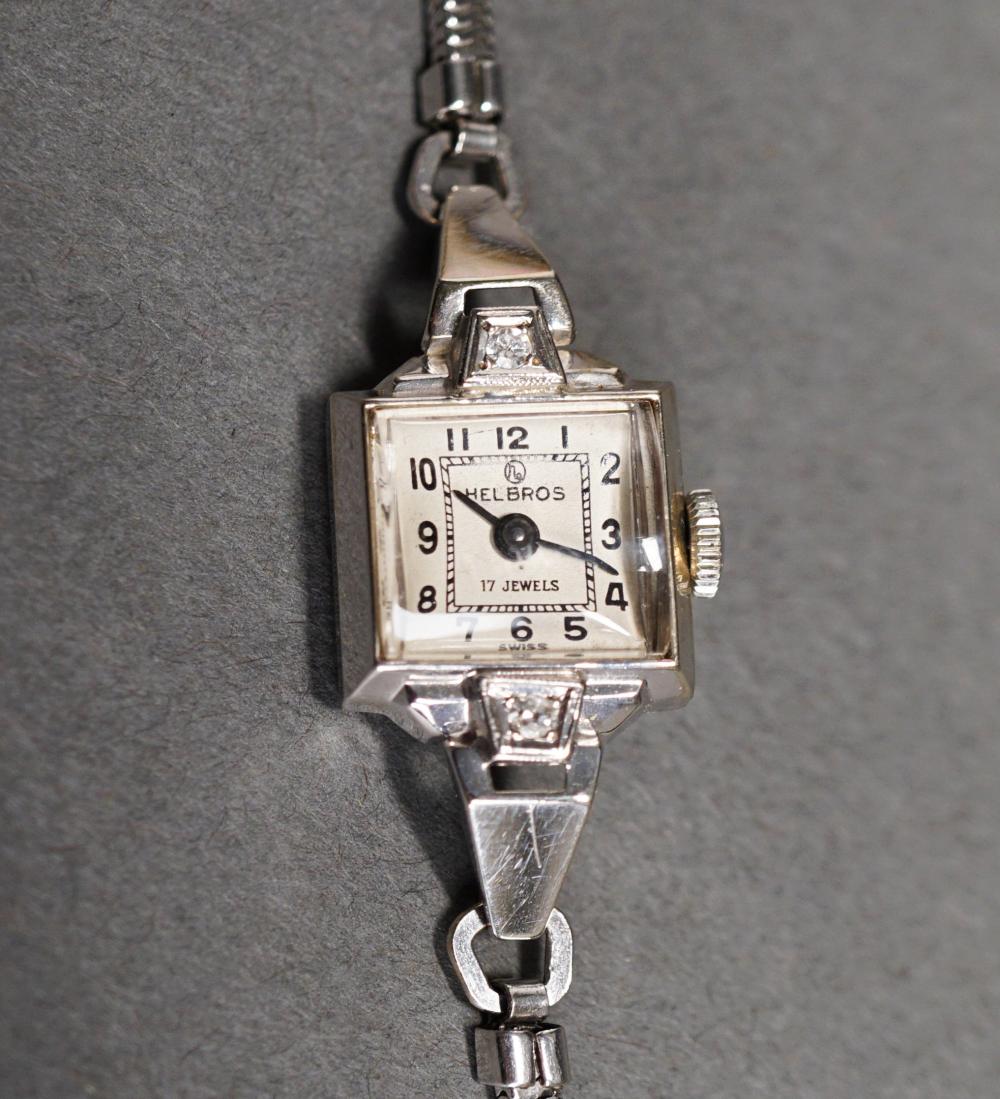 Appraisal: LADIES' HELBROS -KARAT WHITE-GOLD AND DIAMOND MANUAL WIND WRISTWATCH ATTACHED