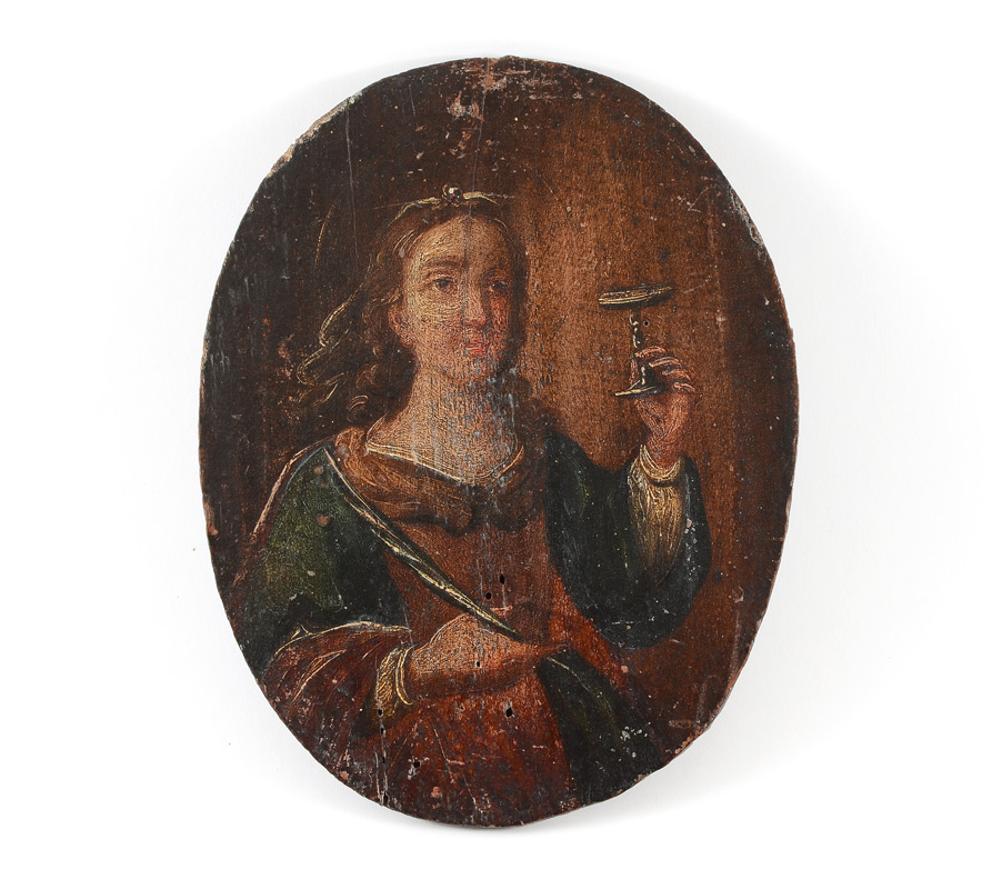 Appraisal: EARLY RELIGIOUS PAINTING OF A SAINT Oil Wood '' x