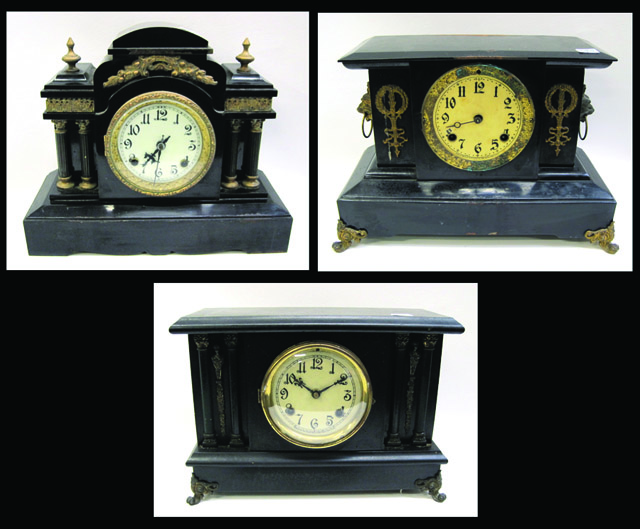 Appraisal: THREE NEW HAVEN MANTEL CLOCKS American c one with wood