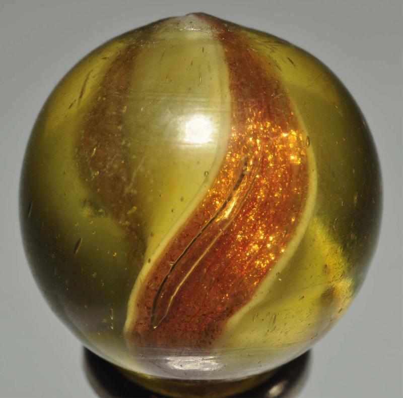 Appraisal: Yellow Glass Ribbon Lutz Marble Description White ribbon in yellow